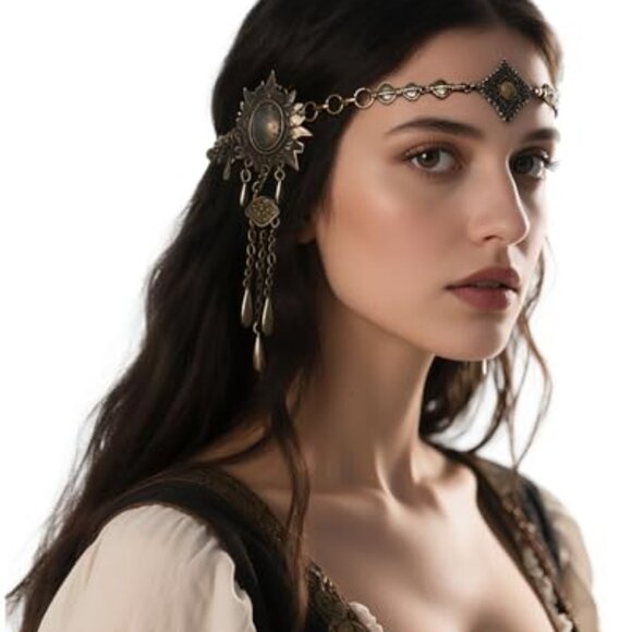 Vintage Norse Valkyrie Head Chain Hair Accessory Boho LARP Renaissance Wedding main image 7